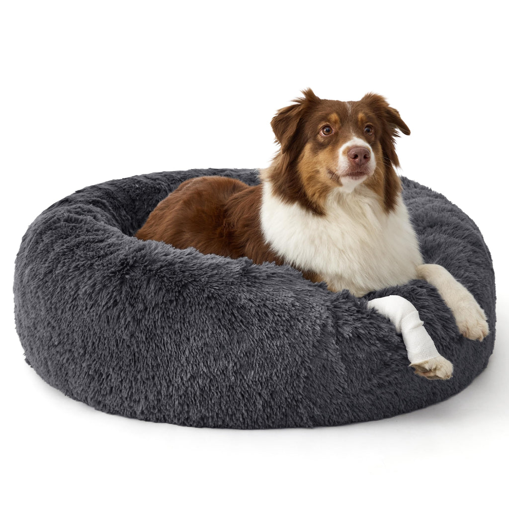 Bedsure SupportMax™ Calming Dog Beds Large Sized Dog - 36in Donut Washable Large Pet Bed,Anti-Slip ＆Removable 