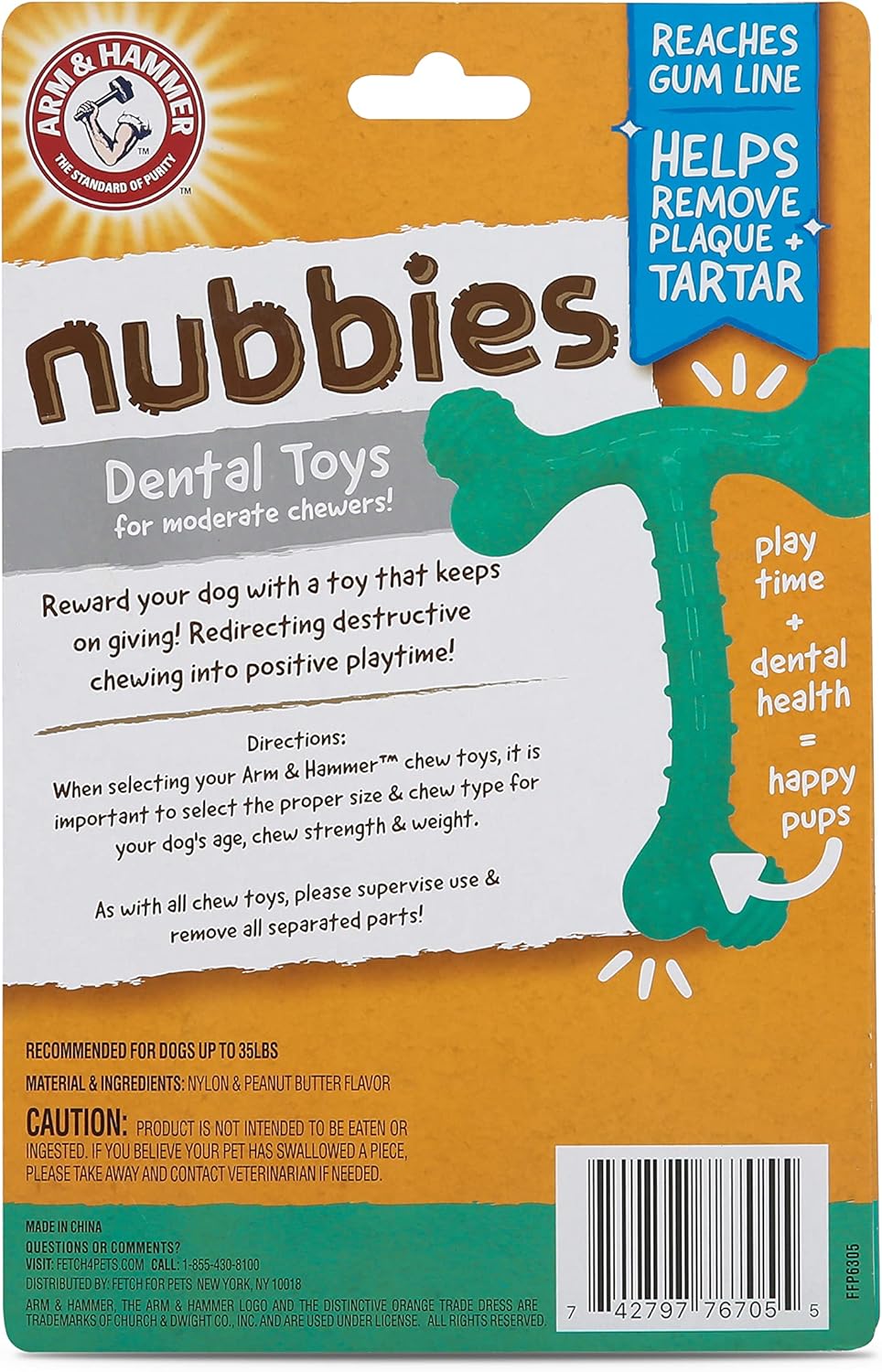 Arm & Hammer Nubbies T-Bone Dental Dog Chew Toys, Peanut Butter Flavor - Durable Nylon Chewing Toys for Dogs,  - view 8