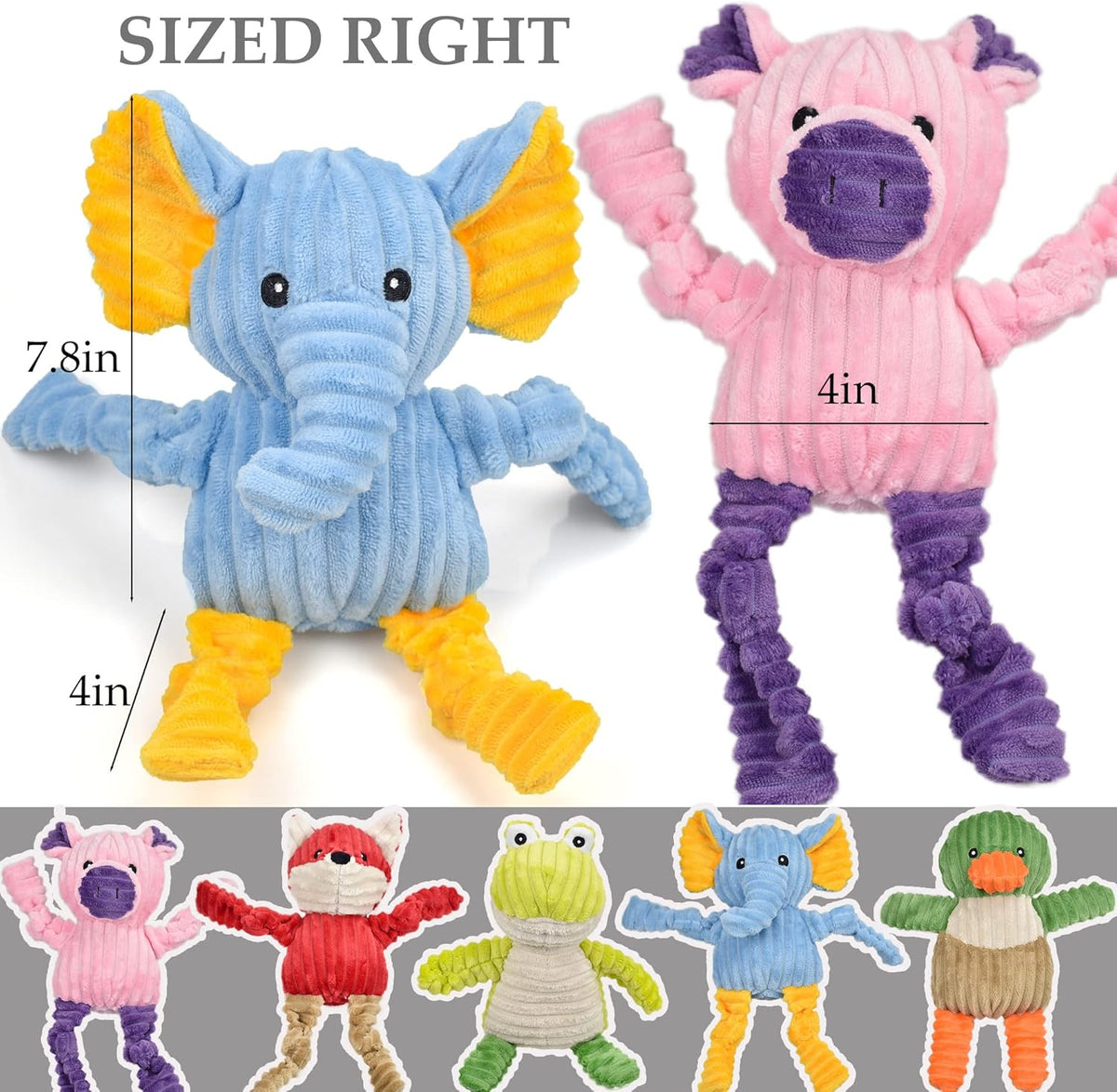 5 Pack Tough Dog Toys Stuffed Squeaky Dog Toys Assortment Plush Animal Dog Toy Value Bundle Puppy Pet Dog Toys - view 2