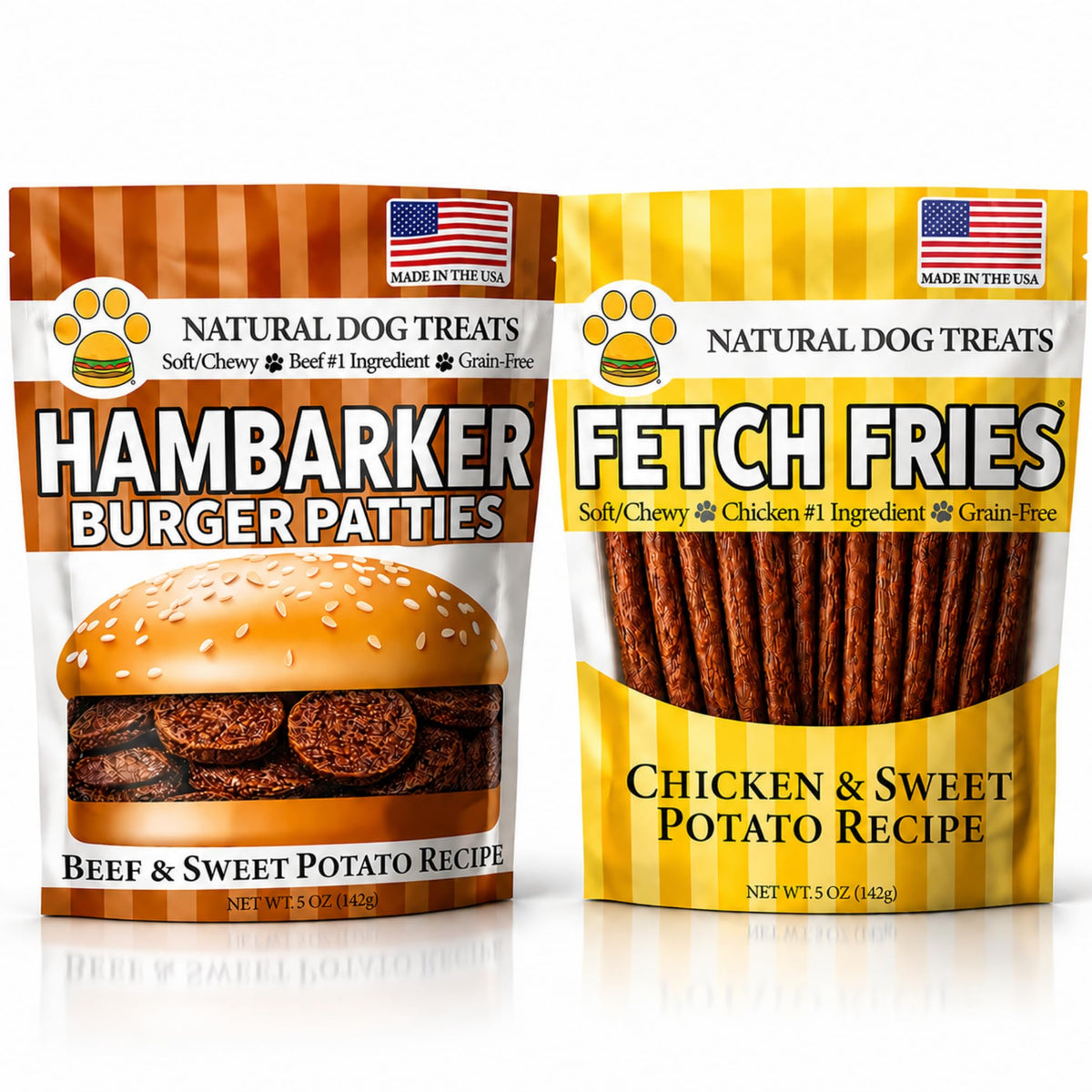 Burgers & Fries for Dogs, Beef & Sweet Potato Hambarker Patties + Chicken & Sweet Potato, Made in USA, Natural