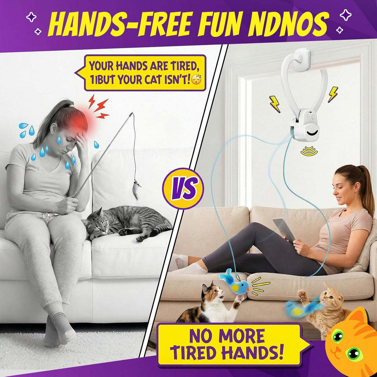 Interactive Cat Toys for Indoor Cats: Automatic Flying Bird Feather Wand Chase Exercise Enrichment Stimulation - view 3