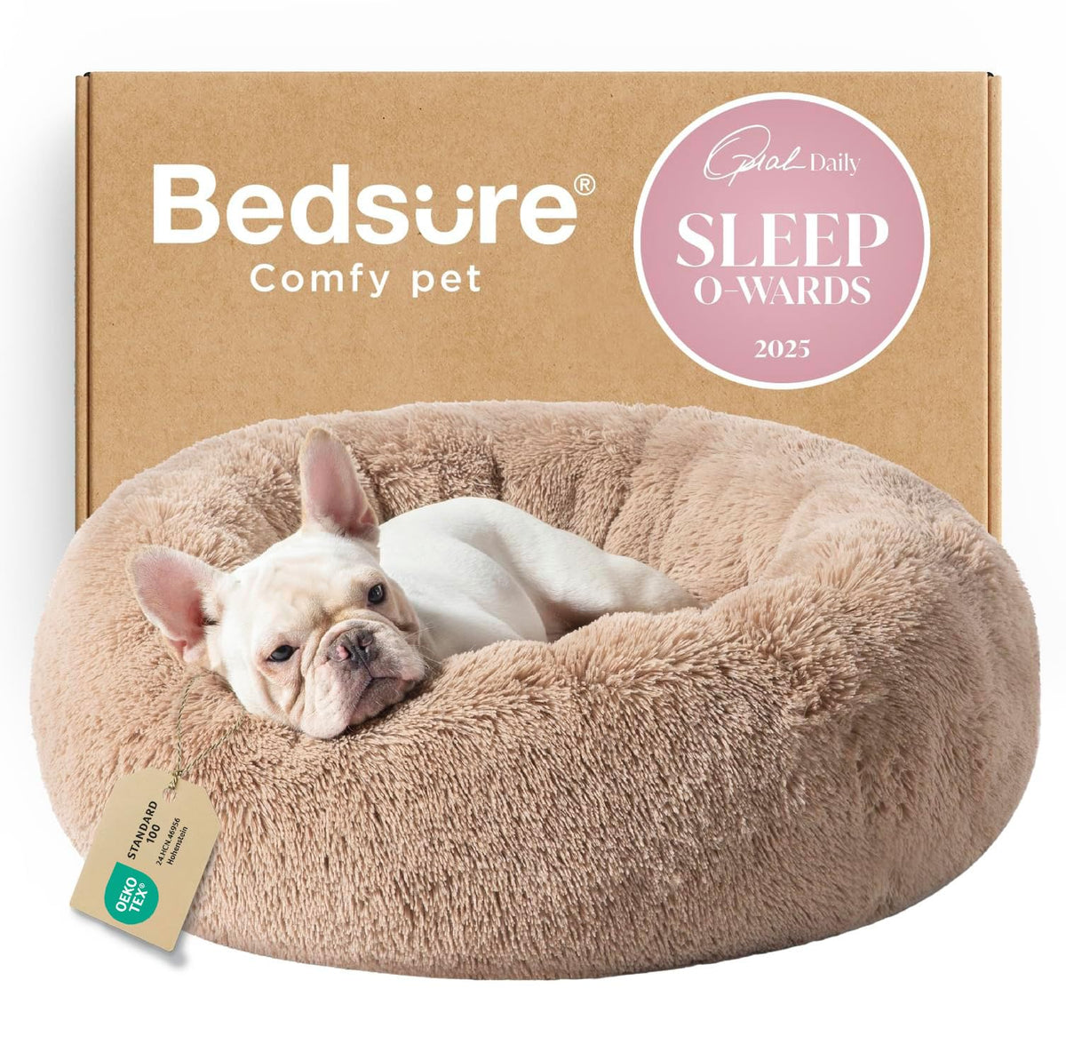 Bedsure Calming Dog Bed Medium Size Dog - Donut Washable Medium Pet Bed, 30 inches Anti-Slip Round Fluffy Plus
