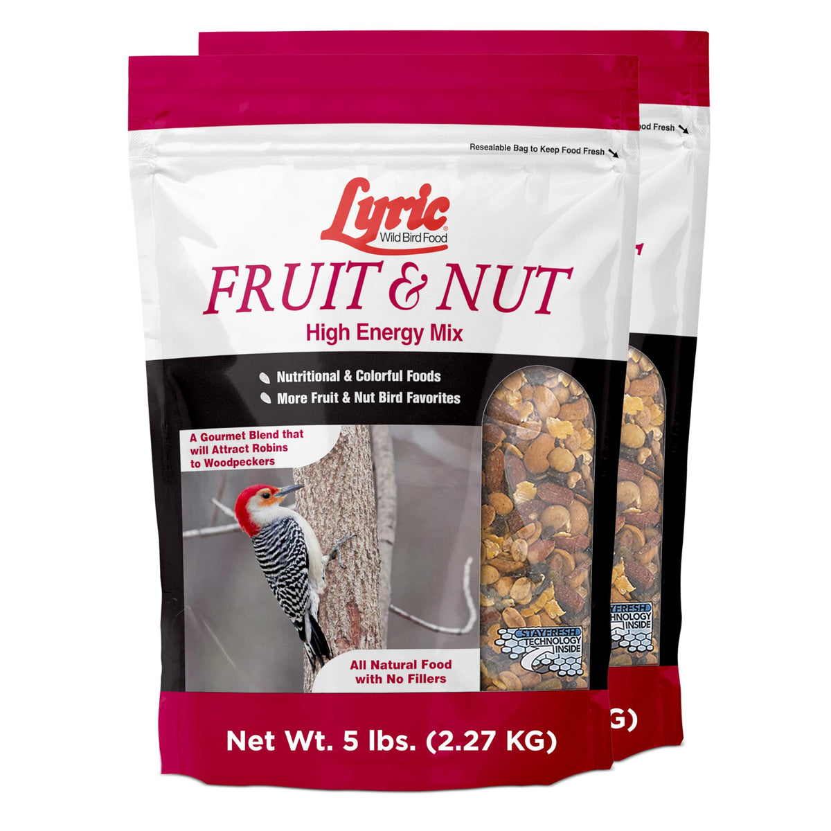 Lyric Fruit and Nut Wild Bird Seed - High Energy Wild Bird Food Mix - Attracts Woodpeckers, Chickadees & Other