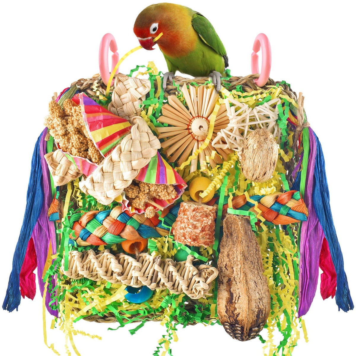 ERKOON Bird Toys, Parrot Toys Foraging Swing Mat Parrot Cage Hanging Toys Birds Grass Mat Climbing Wall with S