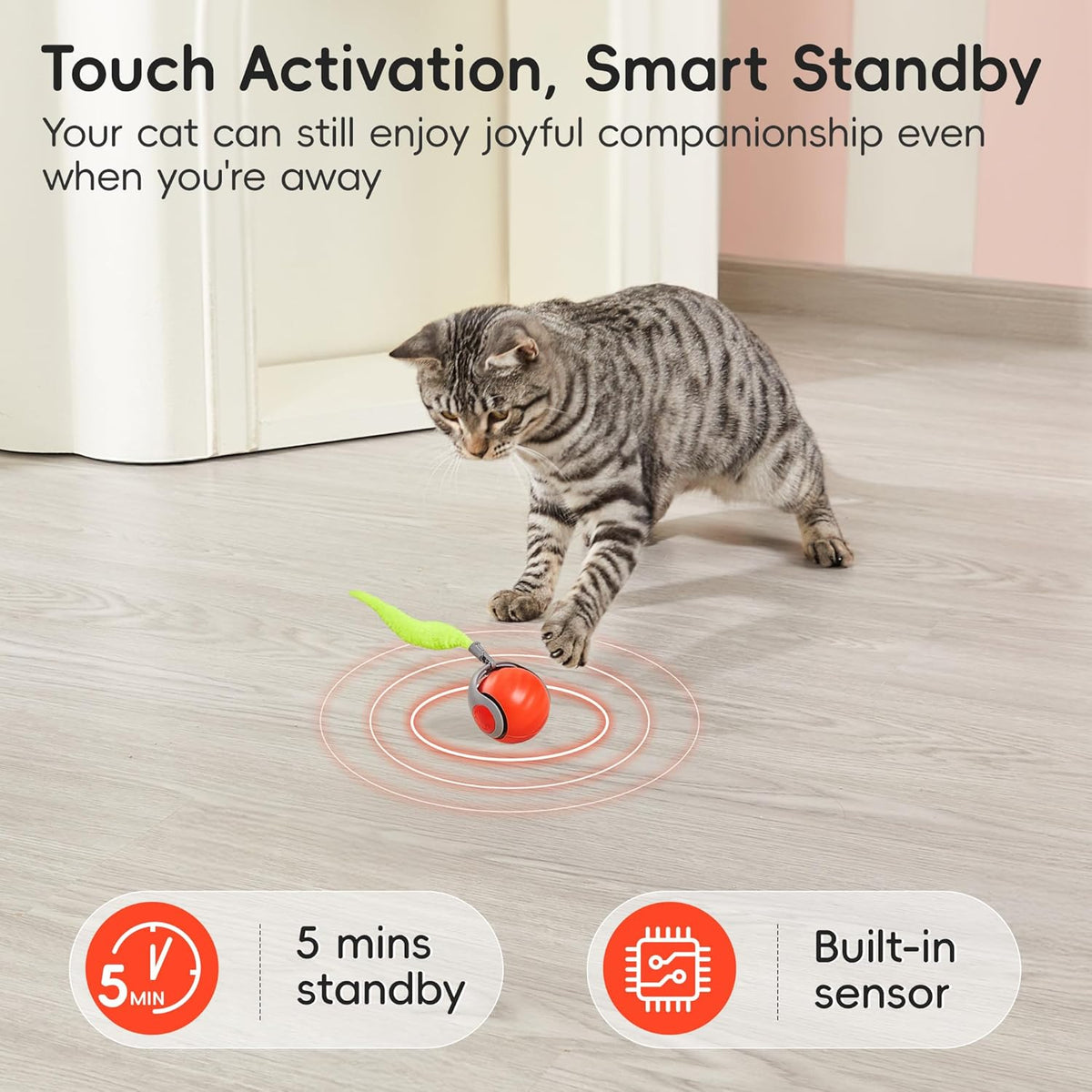 Potaroma Moving Ball Cat Toys with Feather Tail, Rechargeable 2025 New Interactive Toy for Indoor Cats Exercis - view 4