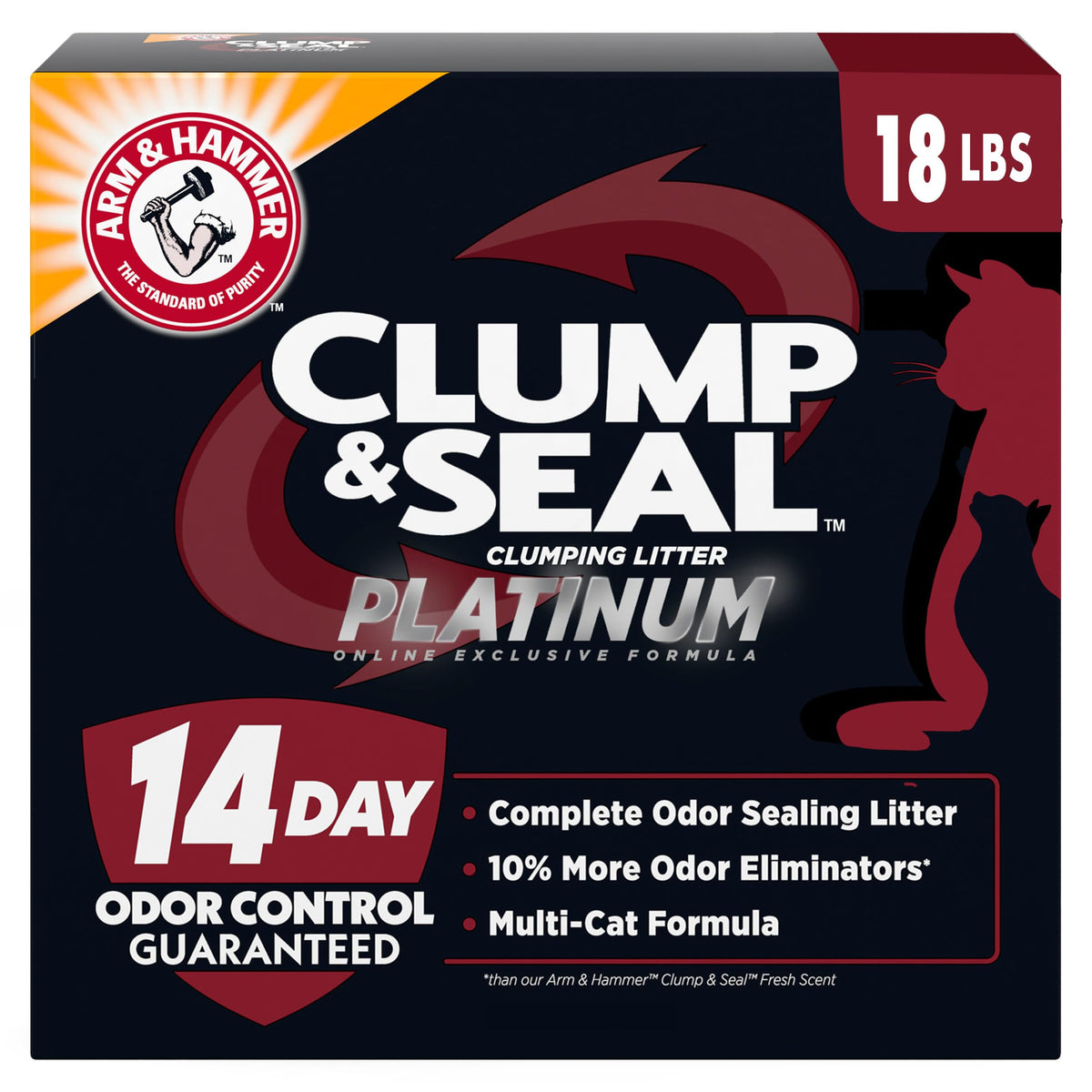 ARM & Hammer Clump & Seal Platinum Cat Litter, Multi-Cat Clumping Litter Forms Rock-Hard Clumps, Powerful Odor
