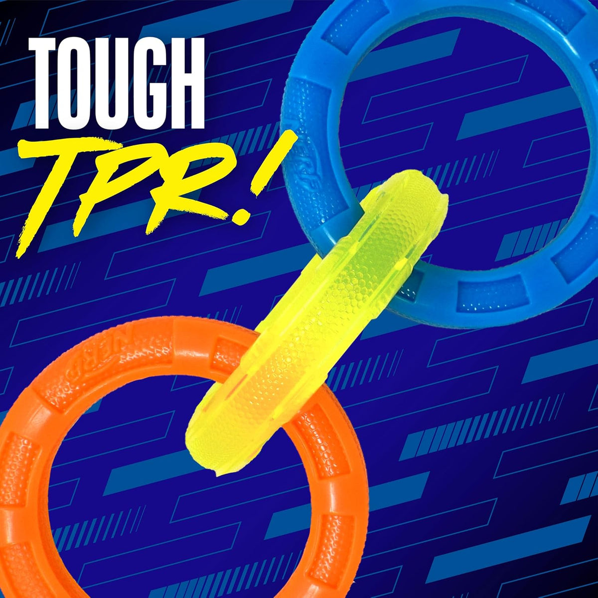 Nerf Dog 11.5in 3-Ring TPR Tug - Blue, Green & Orange - view 2