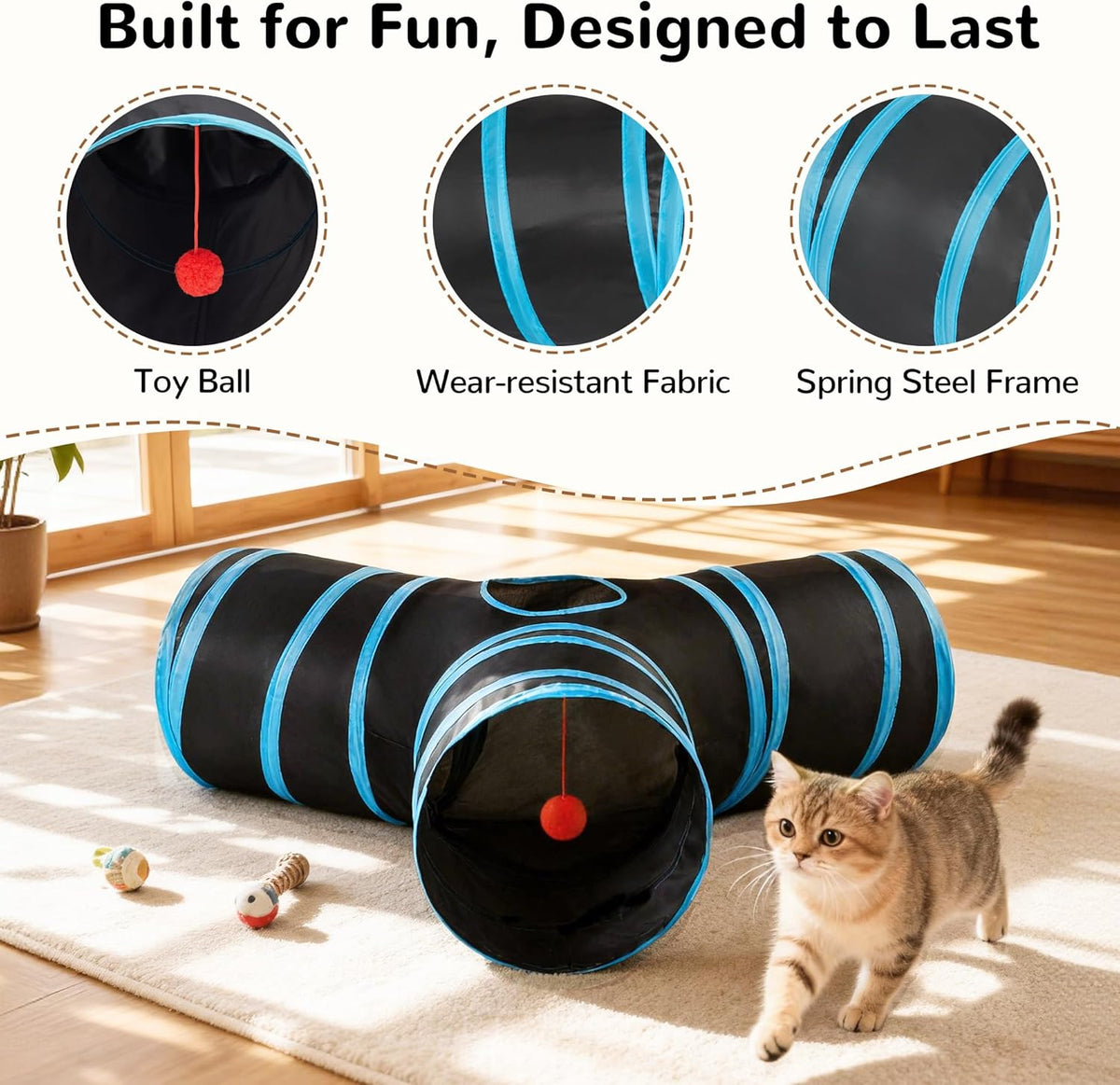 Tempcore Pet Cat Tunnel Tube Cat Toys 3 Way Collapsible, Tunnels for Indoor Cats，Kitty Bored Peek Hole Toy Bal - view 5