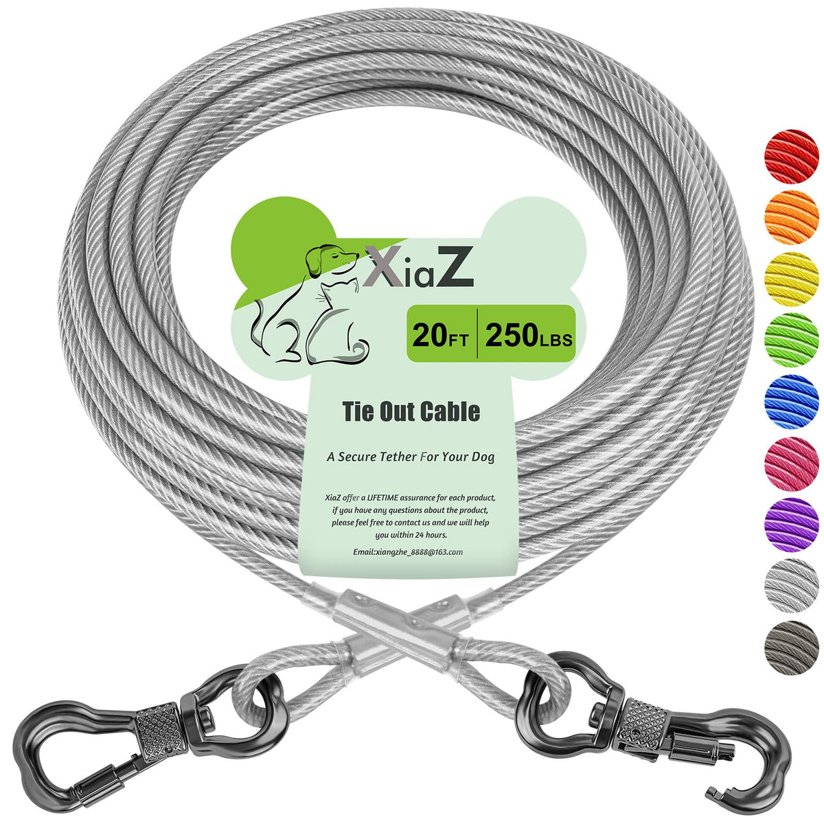 XiaZ Dog Tie Out Cable, Heavy Duty Dog Chains for Outside with Lockable Hook, Pet Runner Cable Leads for Yard,