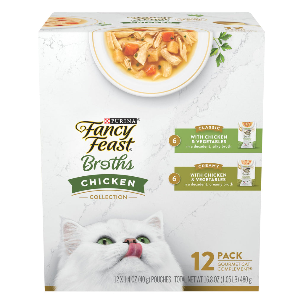 Purina Fancy Feast Chicken Broth Complement Lickable Grain Free Wet Cat Food Variety Pack - (Pack of 12) 1.4 o