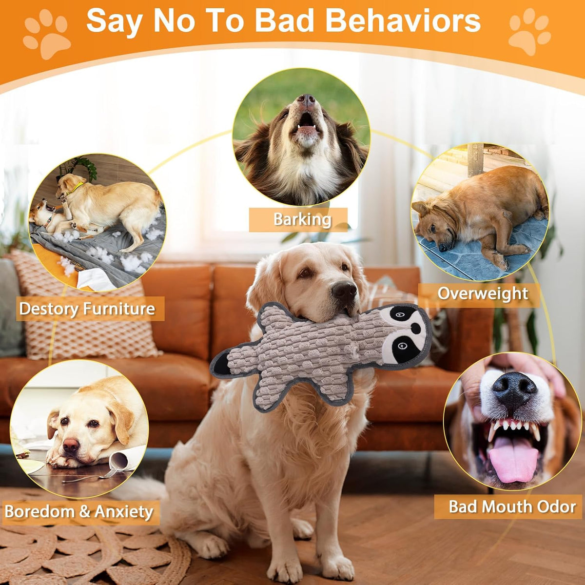 Eneston 5 Pack No Stuffing Squeaky Dog Toys for Large Dogs - Interactive Durable Plush Chew Toy with Crinkle P - view 2