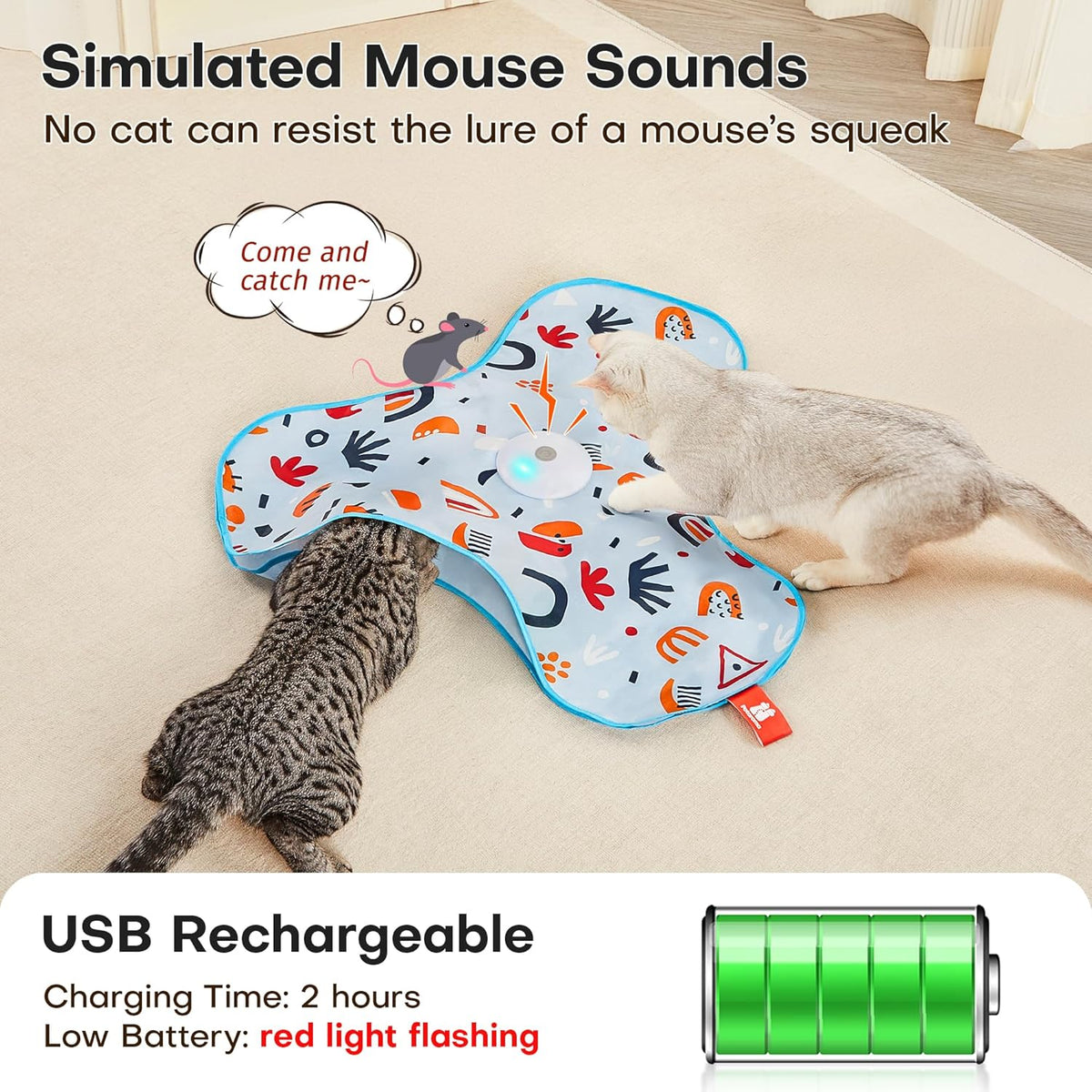 Potaroma Hide and Seek Interactive Cat Toys, Moving Concealed Wand Feather, Automatic Chargeable Indoor Kitten - view 5
