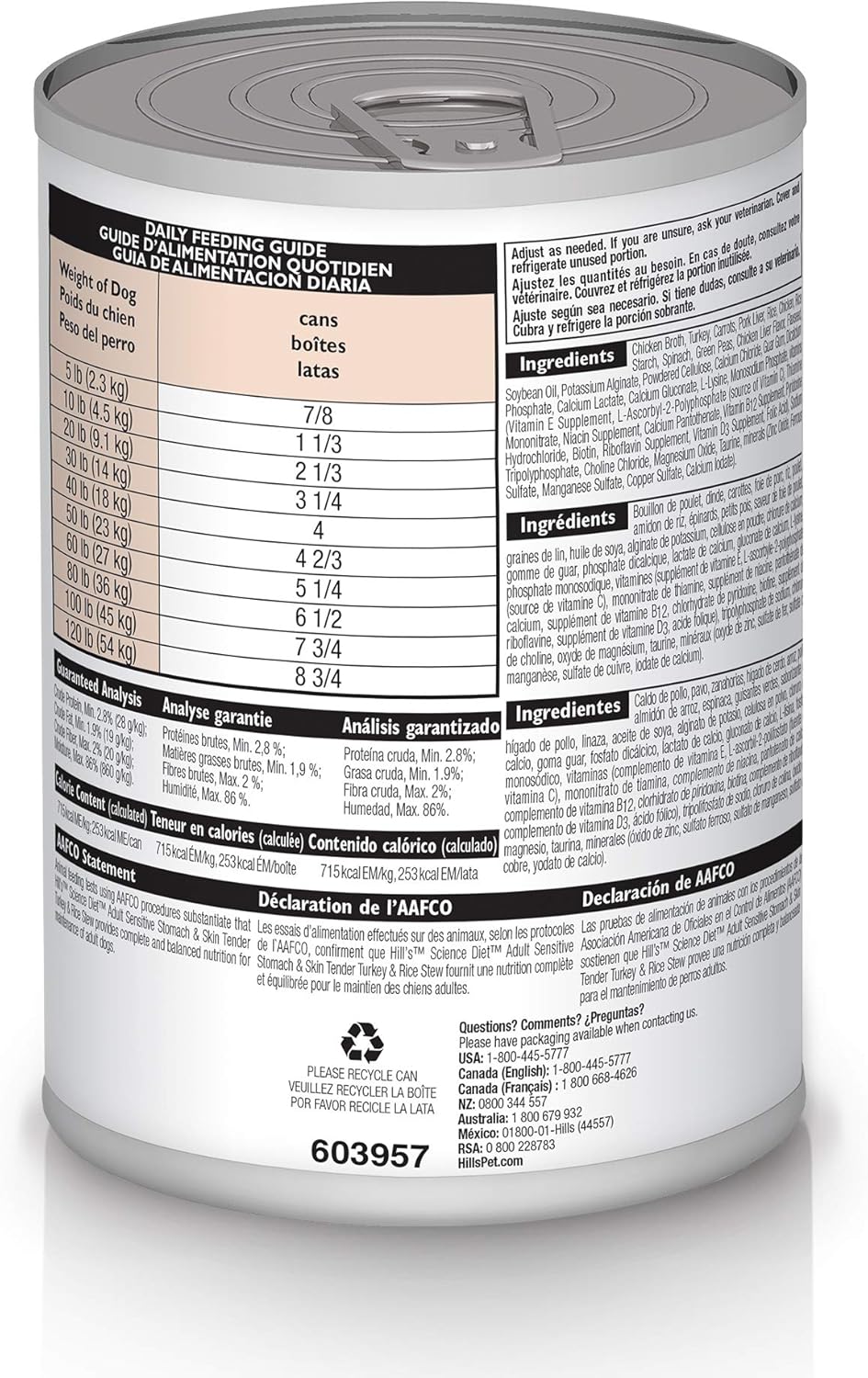 Hill's Science Diet Adult 1-6 Sensitive Stomach & Sensitive Skin Wet Dog Food, Tender Turkey & Rice Stew in Gr - view 3