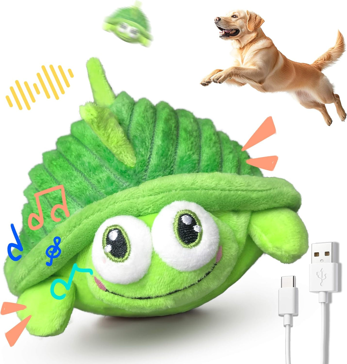 GUKCO Interactive Moving Dog Toys – Plush Chew Toy with Bouncing Ball, Music & Recording | Rechargeable Self-P