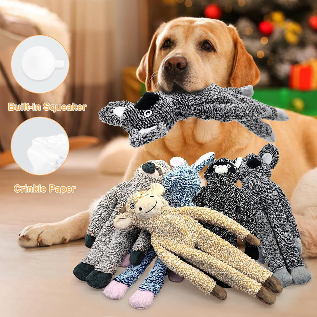 BUYPOW No Stuffing Dog Toys for Large Dogs, 5 Pack Squeaky Crinkle Interactive Dog Animals, Plush Teething Toy - view 7