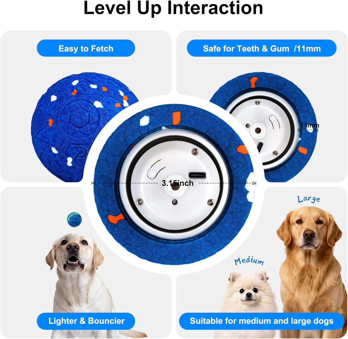 Interactive Dog Toys Dog Ball, Durable E-TPU Material,3 Play Modes with Colorful Lights, Automatic Moving, Bou - view 5