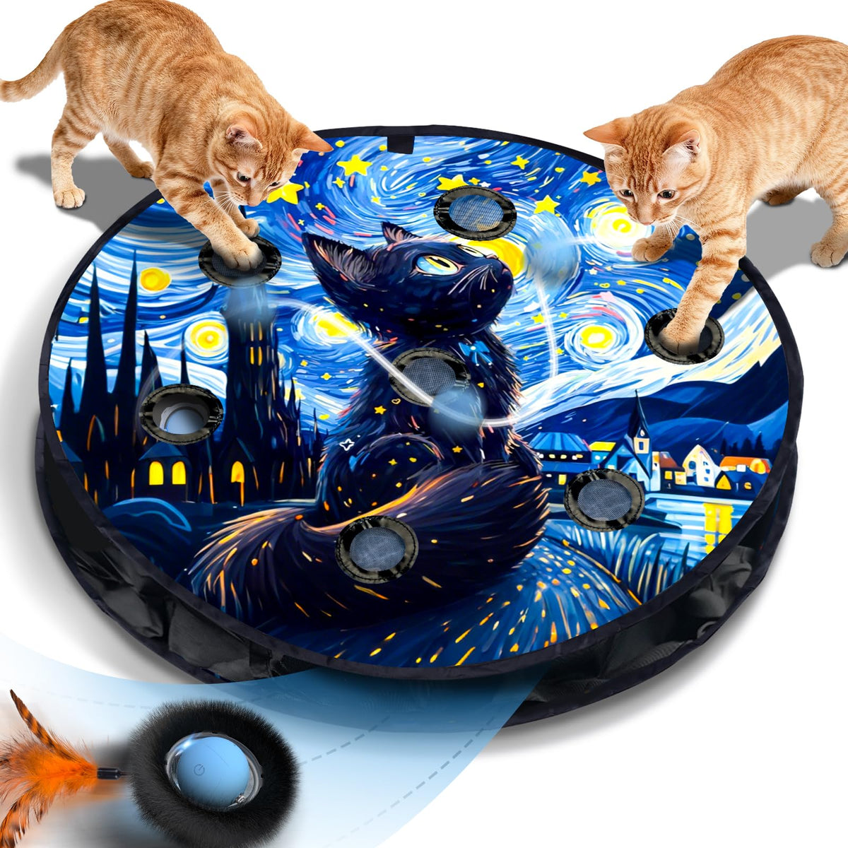 Interactive Cat Toy with Motion Activated Ball & 7-Hole Play Mat, Hide and Seek Exercise Game for Indoor Cats,