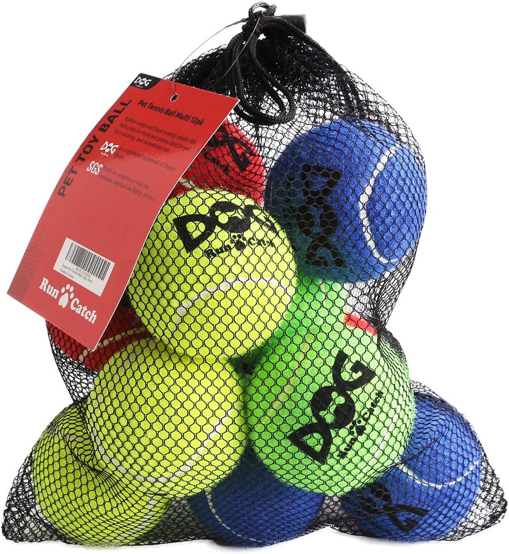Tennis Balls for Dogs - 12 Pack 2.5'' Durable Non-Toxic Outdoor Dog Toys Balls with Mesh Bag, SGS Certified, C