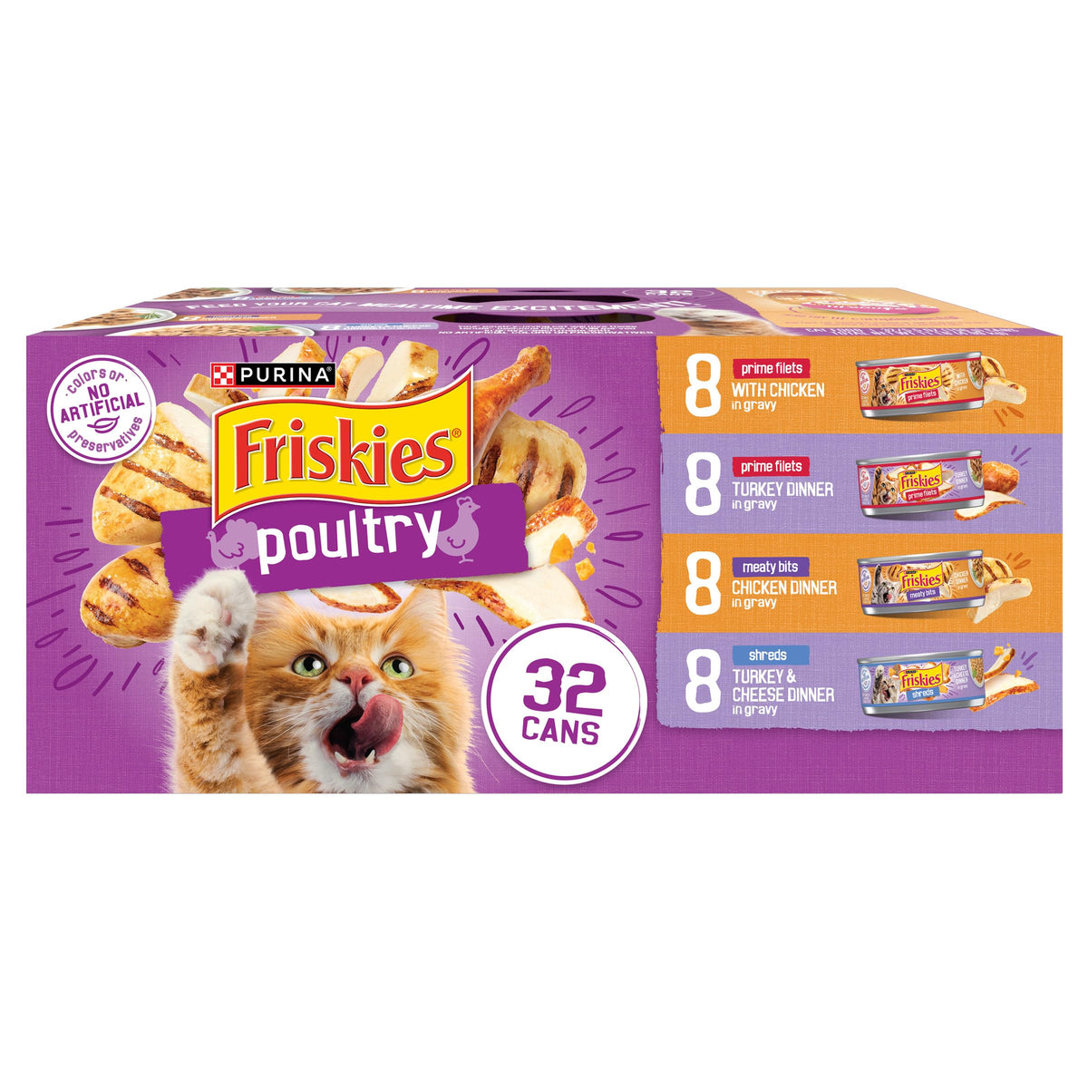 Purina Friskies Gravy Wet Cat Food Variety Pack, Poultry Shreds, Meaty Bits and Filets - (Pack of 32) 5.5 oz. 