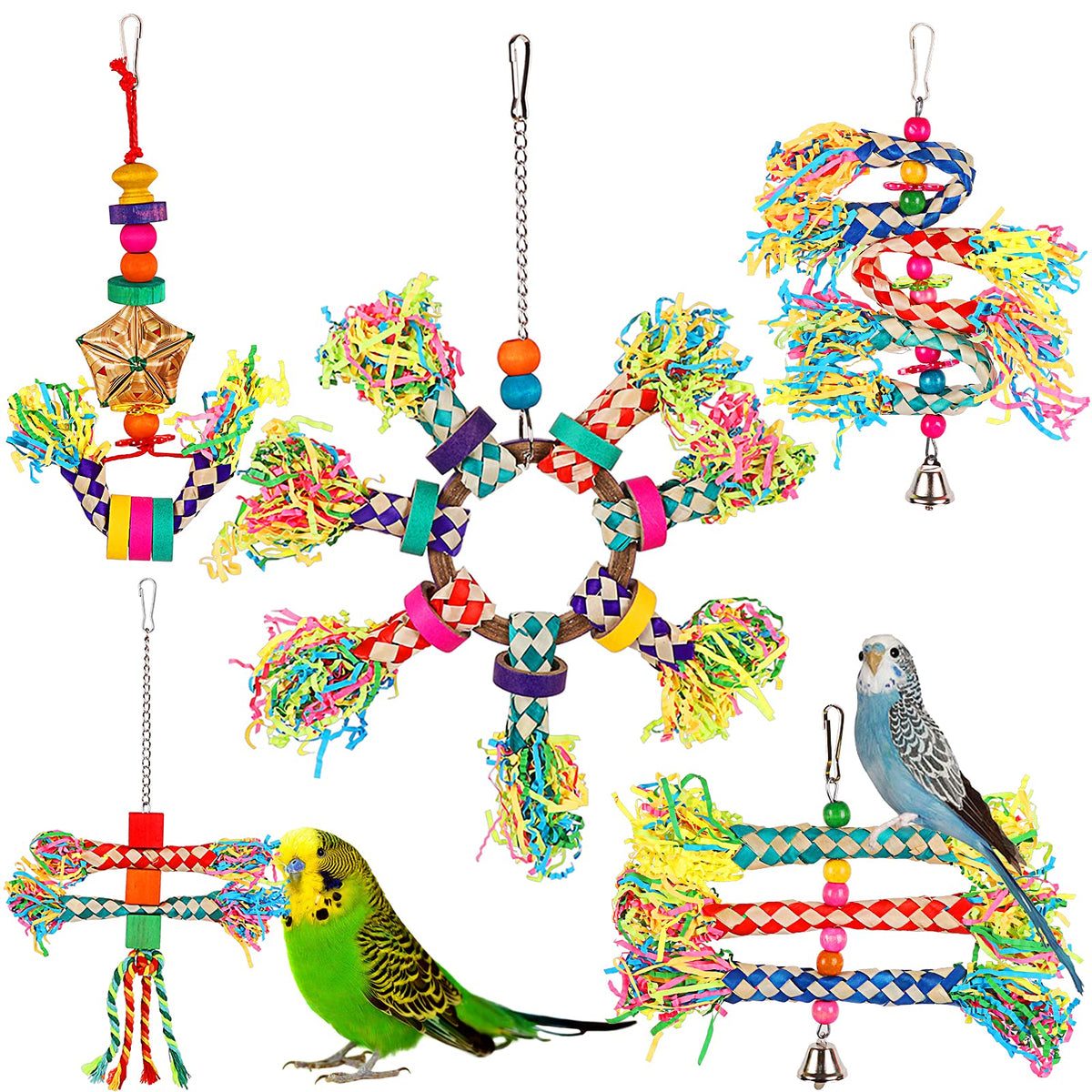 LifeIdeas 5PCS Bird Toys - Foraging, Shredding & Hanging Toys for Small to Medium Parrots, Conures, Cockatiels