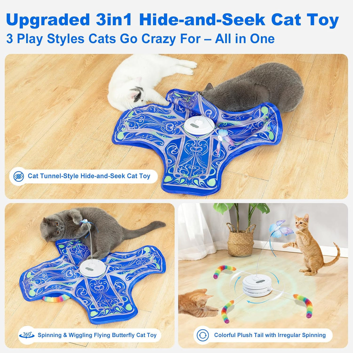 Interactive Cat Toys for Indoor Cats,[Newly Upgraded] Rechargeable Touch Activated Hide and Seek Kitten Toys f - view 2