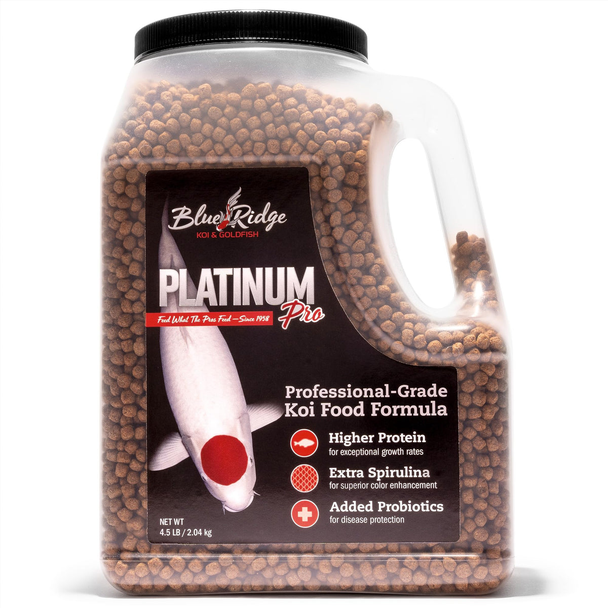 Blue Ridge Koi Fish Food 4.5lb - Koi Food 3/16” Platinum Pro Formula Goldfish Food, Premium Fish Food for Pond