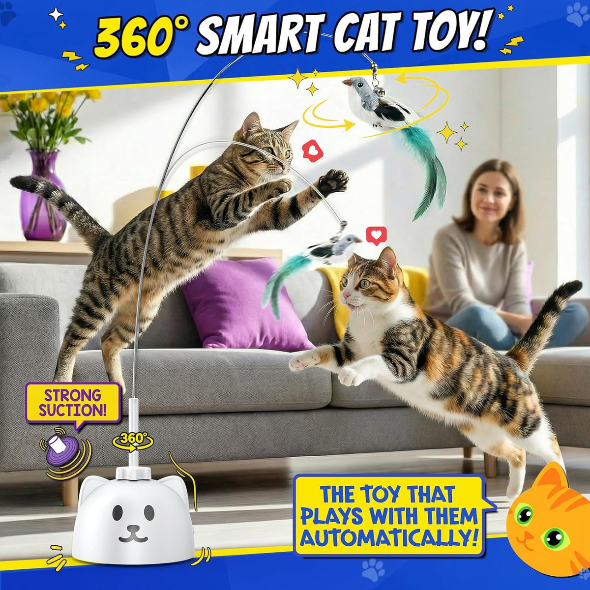 Interactive Cat Toys for Indoor Cats - Automatic Flying Bird Feather Toy, USB Rechargeable Electric Cat Teaser - view 2