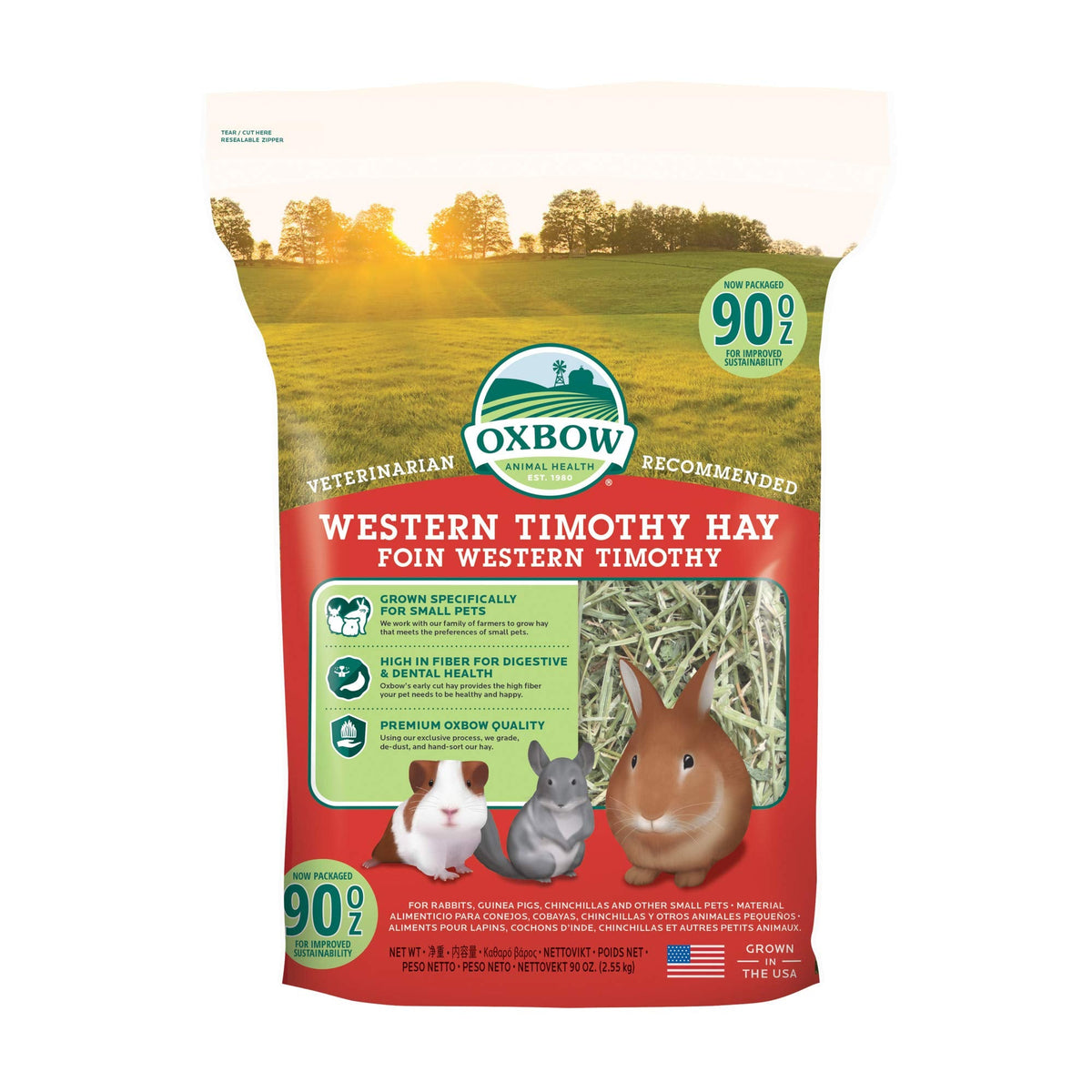 Oxbow Western Timothy Hay, Guinea Pig Hay, Small Pet Bunny Supplies, All Natural Grass for Guinea Pig, Bunny, 