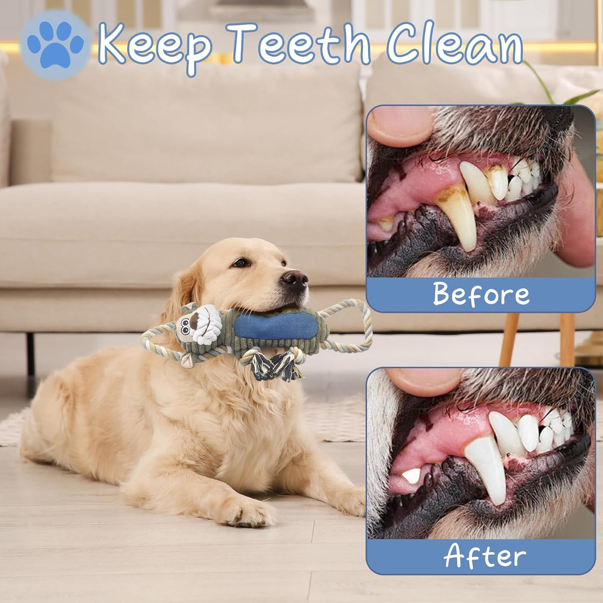 BUYPOW Funny Plush Dog Chew Toys, Squeaky Dog Toys, Interactive Tug of War Puppy Toys, Stuffed Dog Toys for Sm - view 3