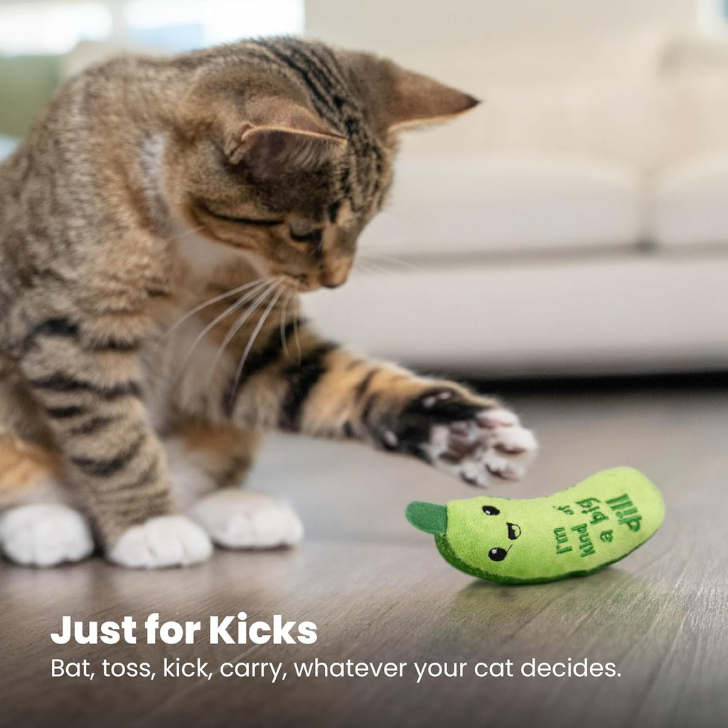 Catstages Crunchy Pickle Kicker Cat Toy – Plush Crinkle Toy with Catnip and Dental Mesh, 6.5" - view 7