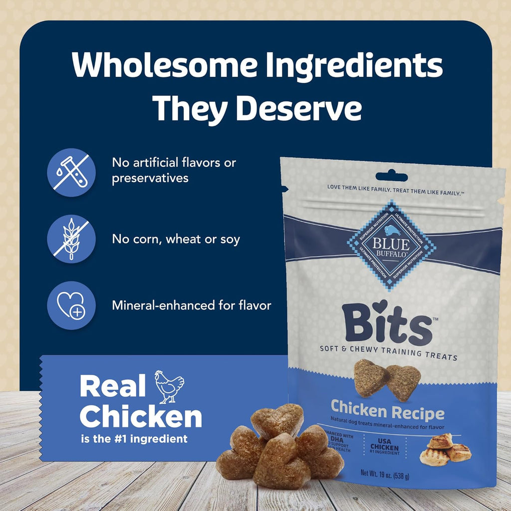Blue Buffalo Bits Soft Dog Treats for Training, Made with Natural Ingredients & Enhanced with DHA, Chicken Rec - view 6