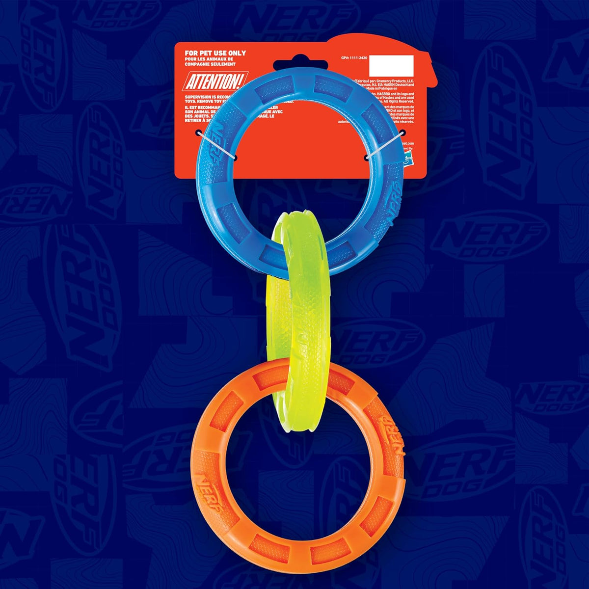 Nerf Dog 11.5in 3-Ring TPR Tug - Blue, Green & Orange - view 8