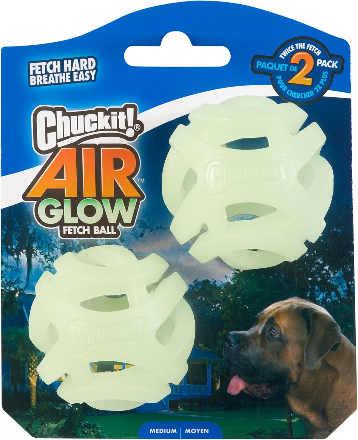 Chuckit! Air Glow Fetch Ball Dog Toy, Medium (2.5 Inch) Pack of 2, for Breeds 20-60 lbs