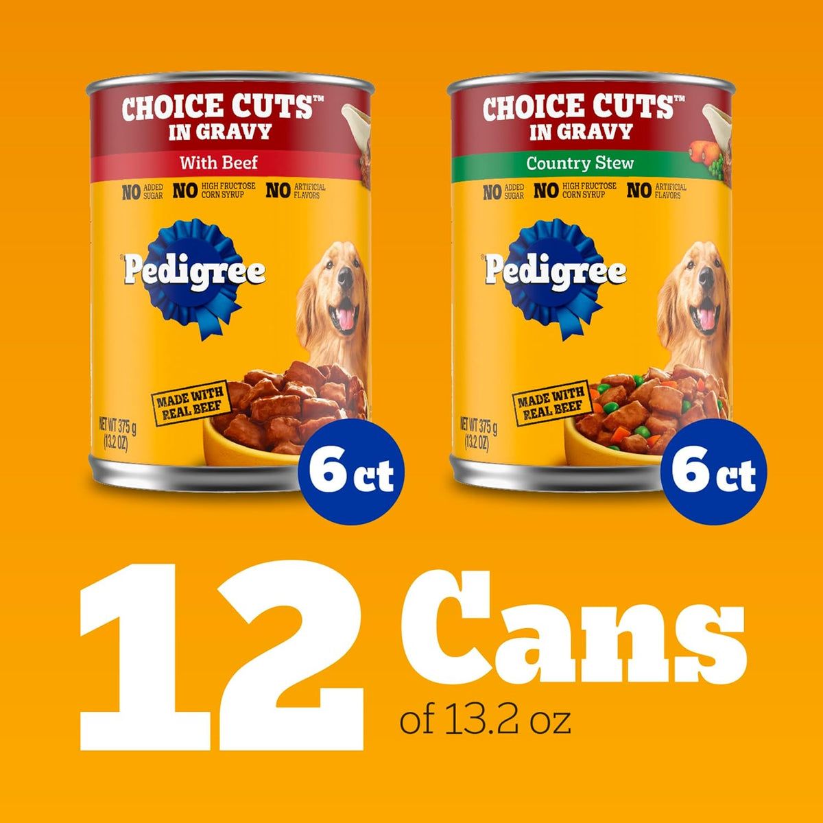 Pedigree Choice Cuts in Gravy Adult Canned Soft Wet Dog Food, Beef & Country Stew, 13.2 oz. Cans (12 Count, Pa - view 2