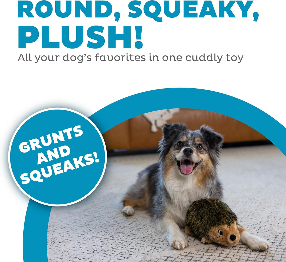 Outward Hound Hedgehogz Stuffed Dog Toy – Soft Plush Hedgehog, Grunts & Squeaks, Medium, 9" x 5" x 6.5" - view 2