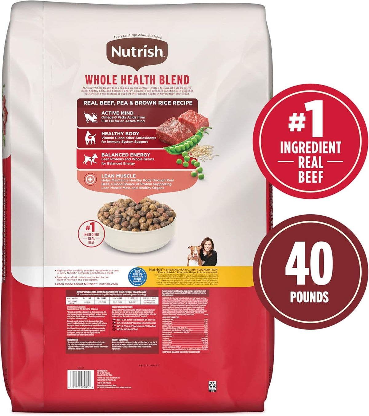 Nutrish Dry Dog Food, Real Beef, Pea & Brown Rice Recipe Whole Health Blend for Adult Dogs, 40 lb. Bag, Packag - view 3