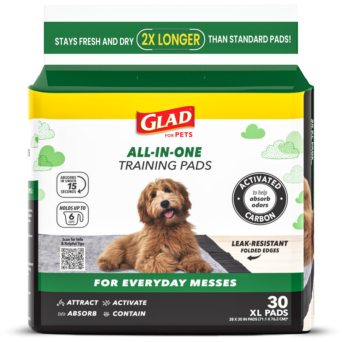 Glad for Pets Extra Large Charcoal Training Pads for Dogs and Puppies, Activated Carbon Odor Control, 6-Layer 