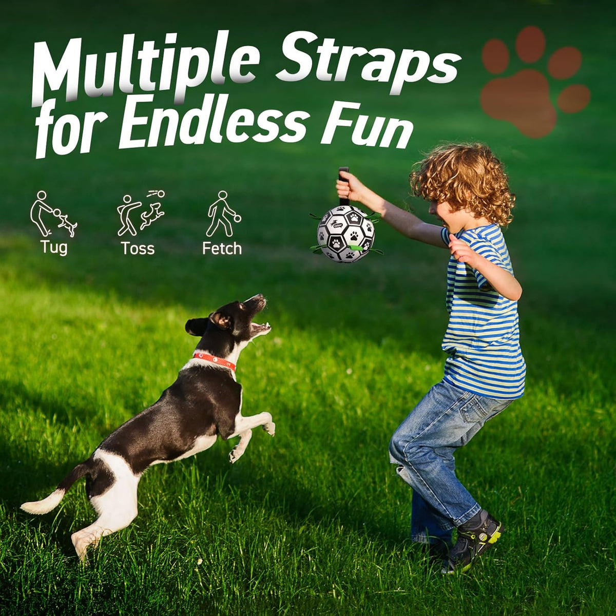QDAN Dog Toys Dog Balls, World Cup Dog Soccer Ball with Straps, Dog Birthday, Herding Ball, Durable Balls for  - view 2