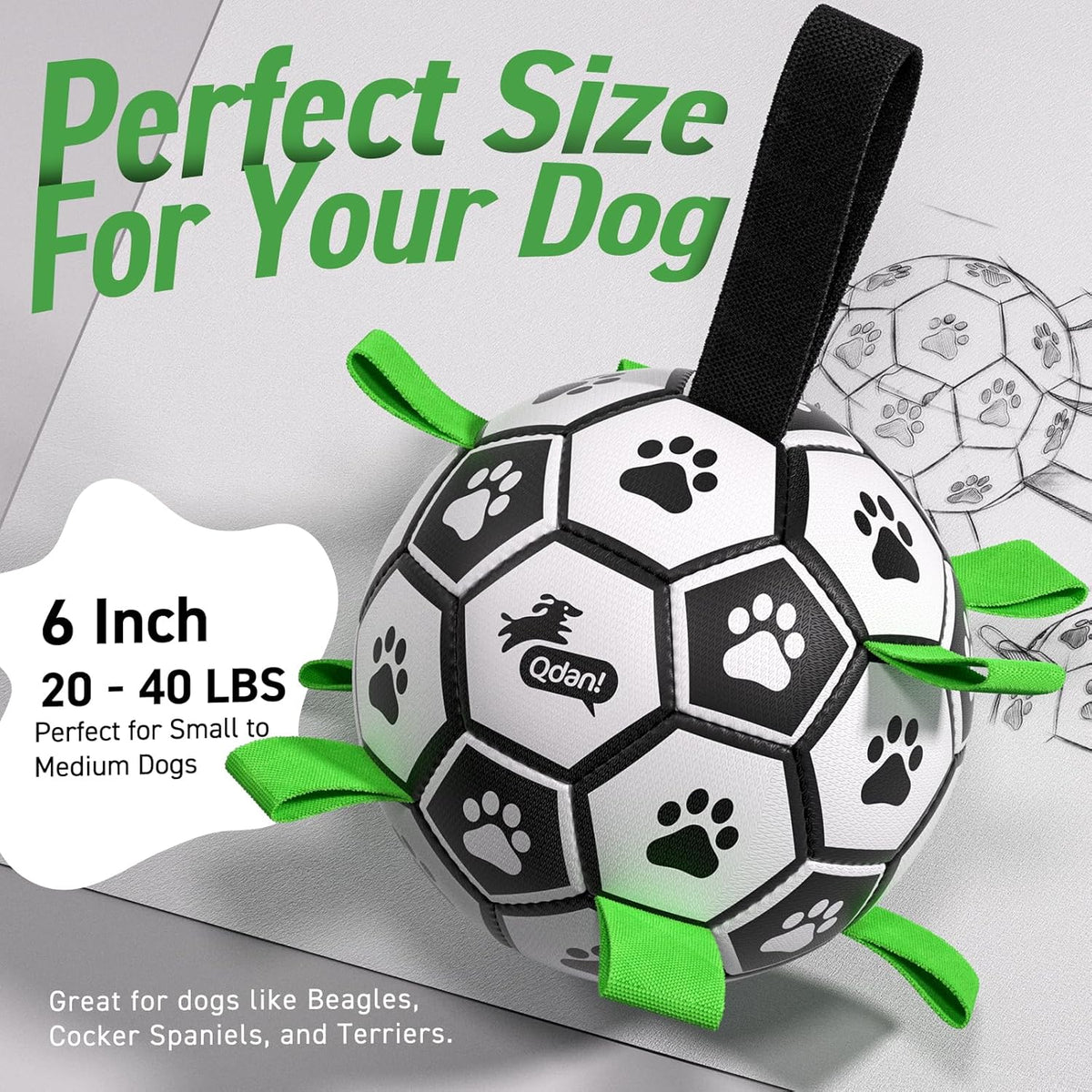 QDAN Dog Toys Dog Balls, World Cup Dog Soccer Ball with Straps, Dog Birthday, Herding Ball, Durable Balls for  - view 7