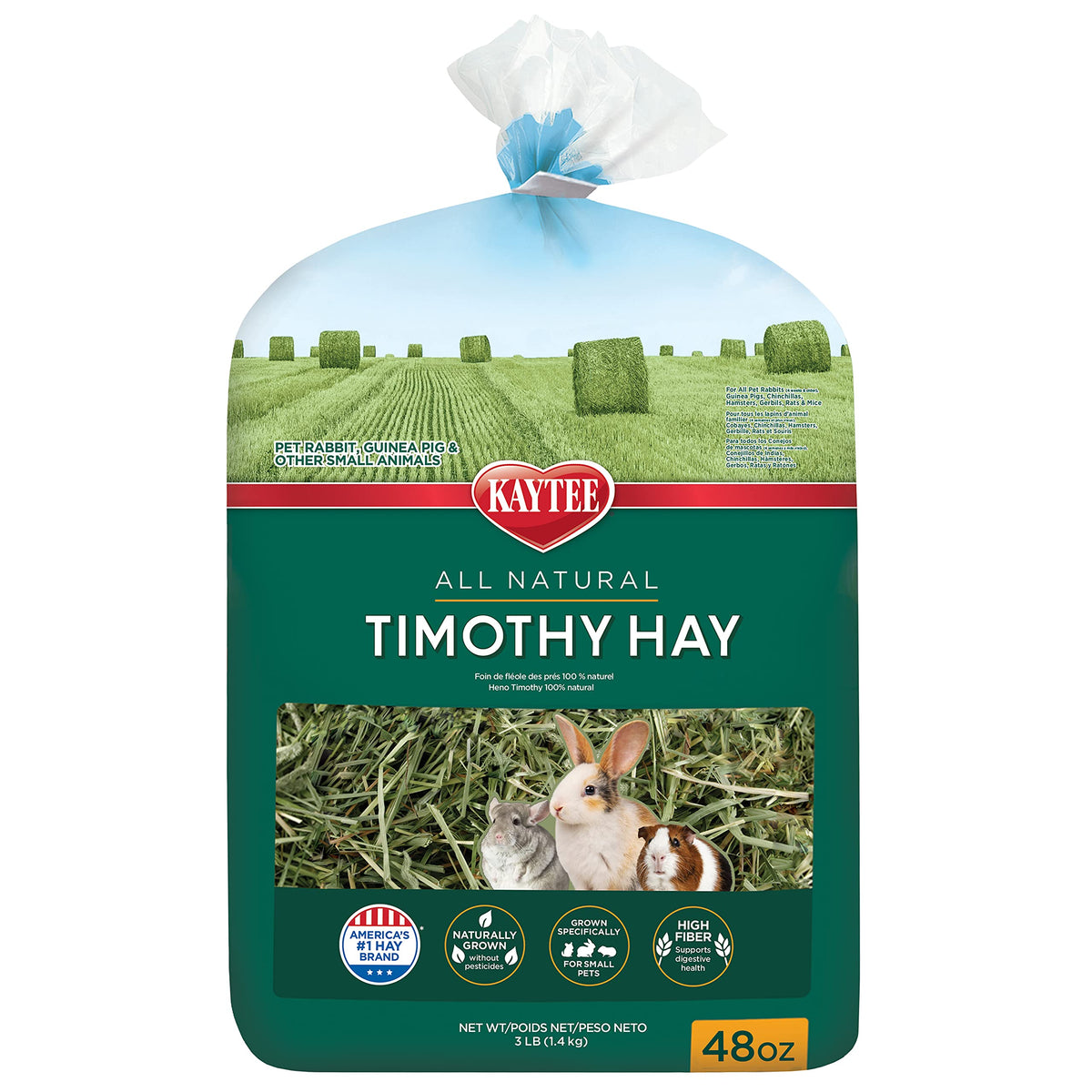 Kaytee Timothy Hay, High Fiber, Grown Specifically for Small Animals, Rabbits, Guinea Pigs, Chinchillas, 48 Ou