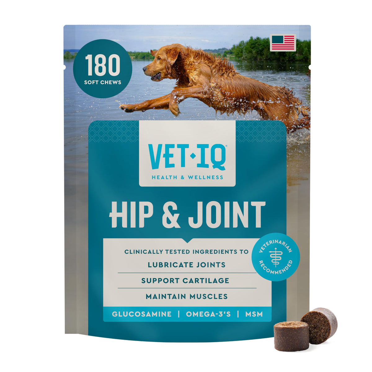 VetIQ Glucosamine Hip & Joint Supplement for Dogs, 180 Soft Chews, Joint Support Supplement with MSM and Krill