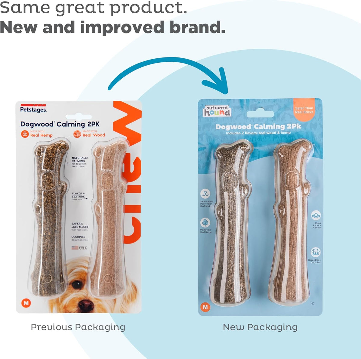 Pupstages by Petstages Dogwood Calming Dog Chew Toy – Real-Wood Blend, Moderate Chewers, Medium, 7.5", 2-Pack  - view 2