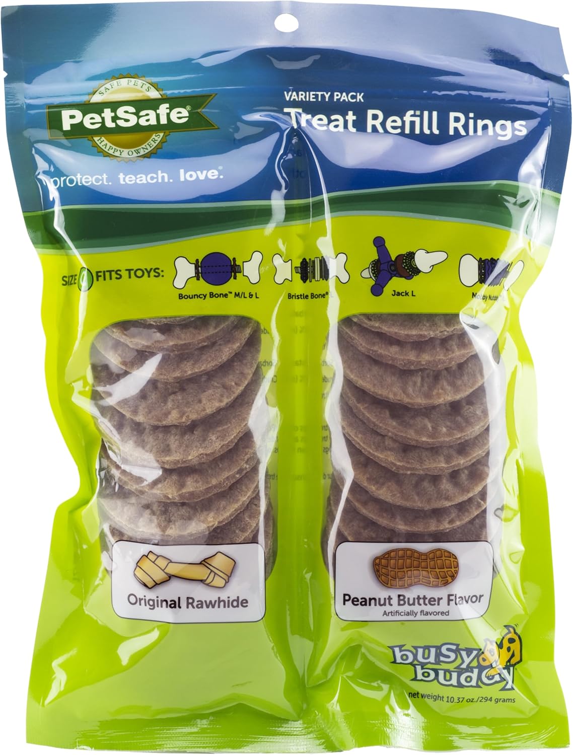 PetSafe Busy Buddy Natural Rawhide Rings - Long-Lasting Chew Refills - Quality Ingredients - Peanut Butter & O