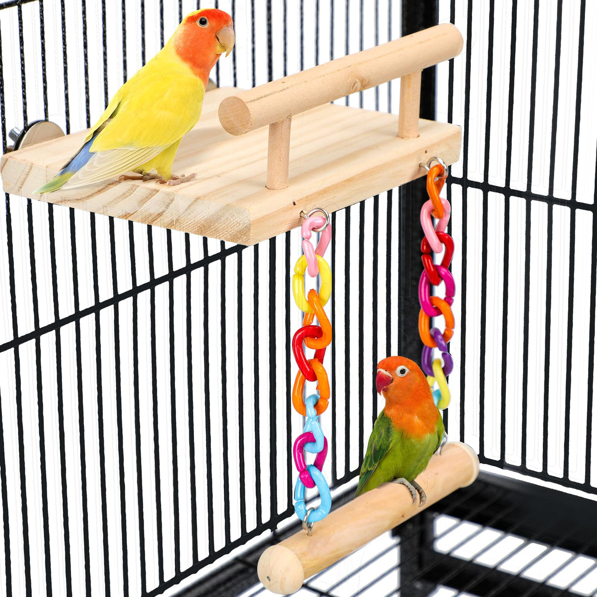 Bird Perches Cage Toys Parrot Wooden Platform Play Gyms Exercise Stands with Acrylic Wood Swing Ferris Wheel C
