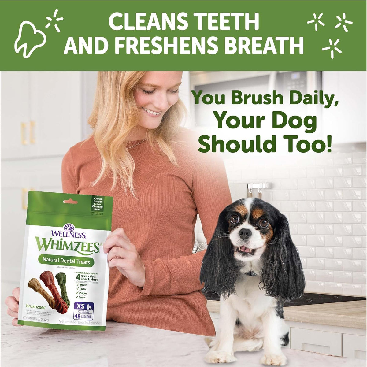 WHIMZEES Wellness Brushzees Dog Dental Treats, Natural Chews, Extra Small Size Stick, (48 Count) - view 7