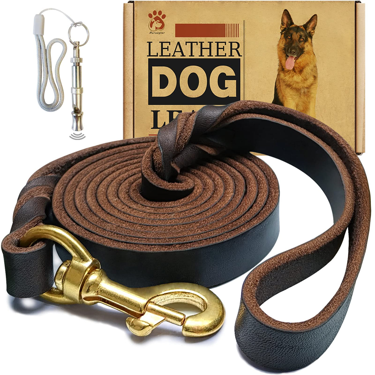 Leather Dog Leash 6ft x 3/4 inch,Strong Heavy Duty Genuine Leather Braided Dog Training Leash, Soft and Comfor