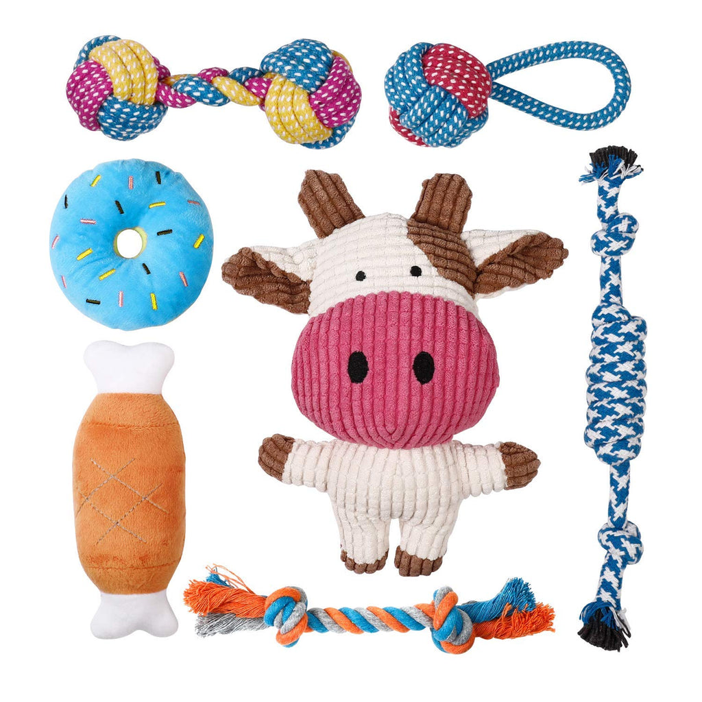 Toozey 7 Pack Small Dog Toys, Puppy Teething Toys, Durable Ropes Chew Toys, Cute Calf Squeaky Dog Toys, Non-To