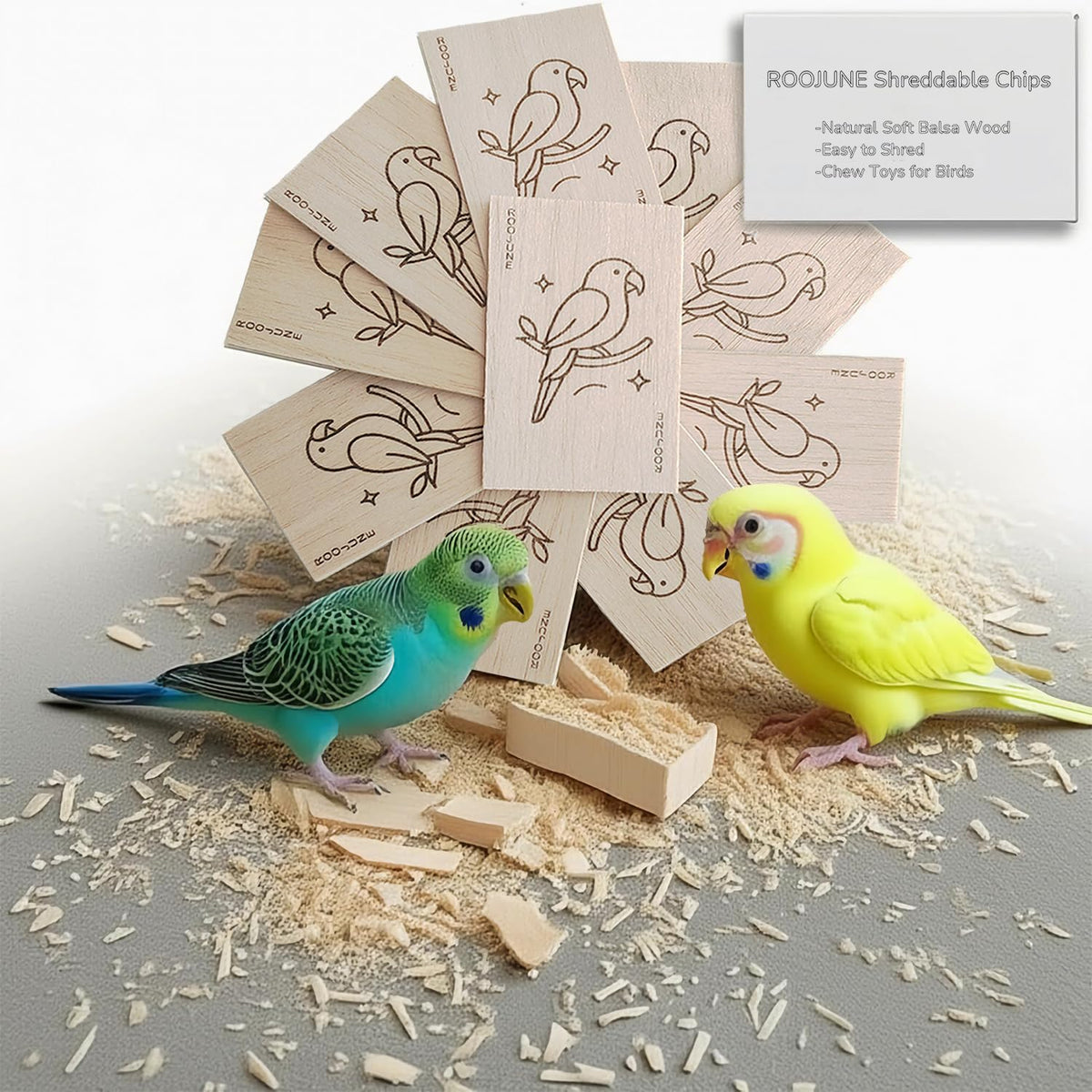 Bird Toys Chew Toys 100% Natural - 10 Pack Balsa Wood Chips, The Softest Wood in The World - Bird Cage Accesso