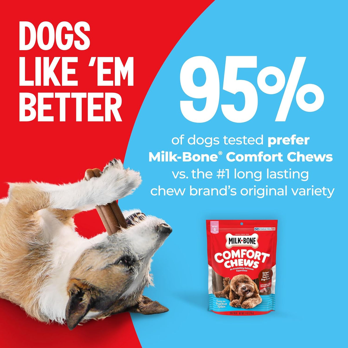 Milk-Bone Comfort Chews, Rawhide Free Dog Treats with Unique Chewy Texture and Real Beef, 16 Chews, Easy on Di - view 4