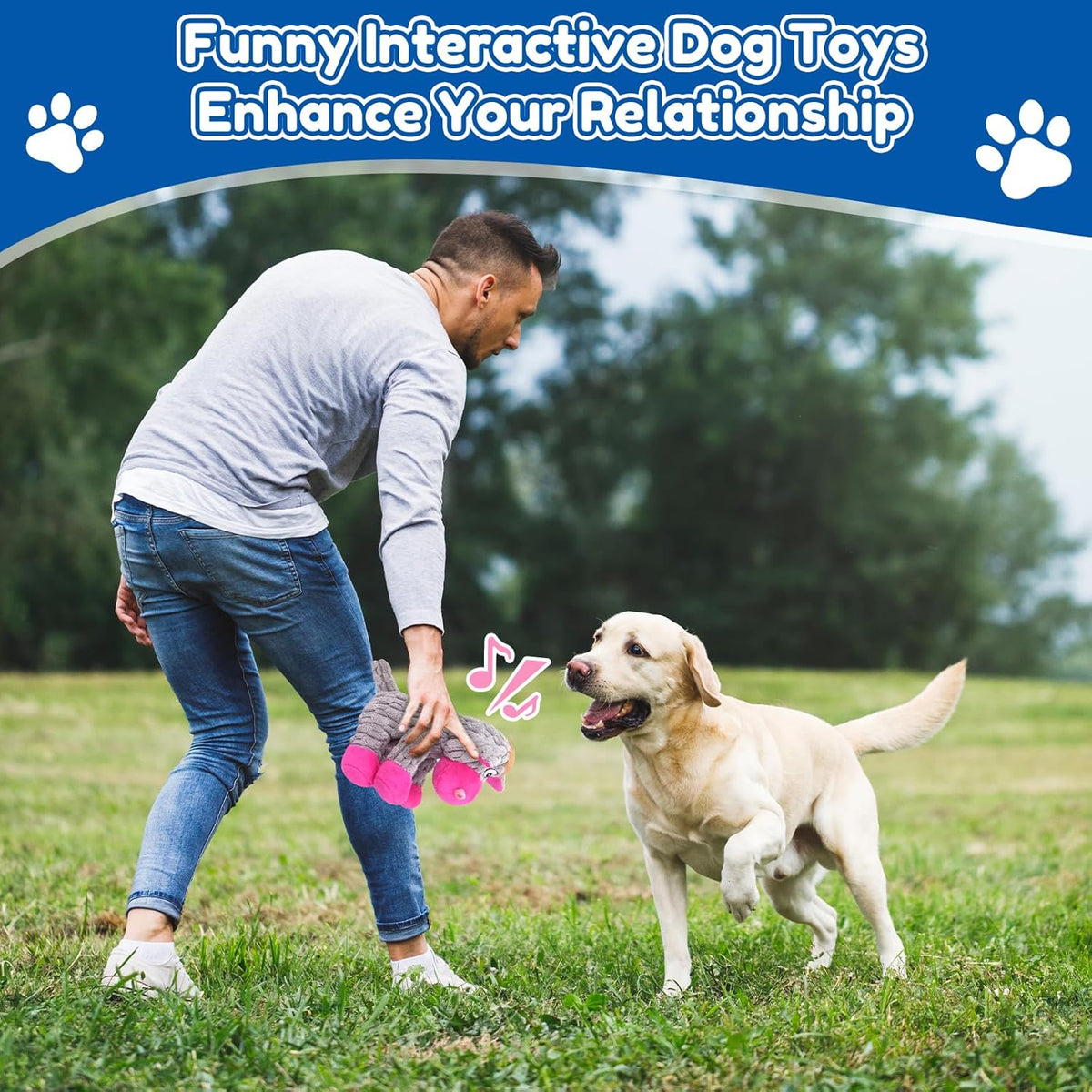 Plush Chew Toys for Large Dogs, Tough Crinkle Stuffed Animal Squeaky Interactive Toys for Small Medium Large D - view 5